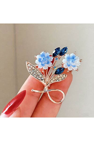 asc.home Çiçek model broş mavi detay 4.5 cm