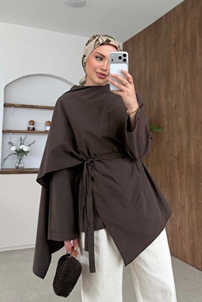 Şulemoda Giyim Loren Pelerinli Gömlek Kahverengi