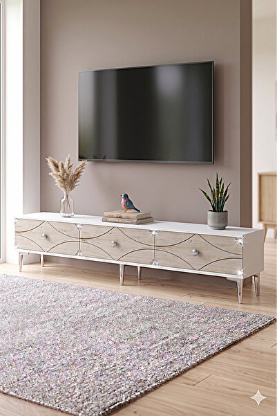 YUMEDİ DESİGN TSA1897BTS - ELİFA TV STAND , TV SEHPASI 180cm BEYAZ-TRAVERTEN-...