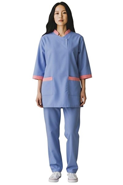 Peach Professional Housekeeping Uniform Set,3/4 Sleeve Top and Pants, Mandari...