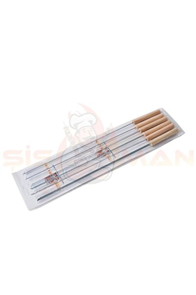 DRECCEX Ahşap Saplı Şiş 42 Cm Mangal Şişi Yassı Şiş Paslanmaz Çelik Eğilmez U...