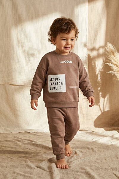 COCSALL BABY Action Street Kids Unisex Brown Cotton Oversize Sweatshirt and J...
