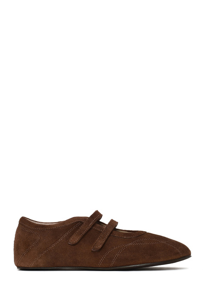 Derimod Women's Brown Double-Strapped Suede Leather Ballerinas 26Pfd271210