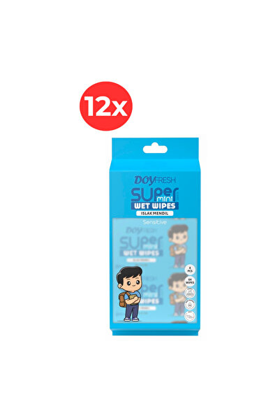 DOYFRESh 12x Șervețele umede de buzunar MINI ALBASTRE 8x8 bucăți
