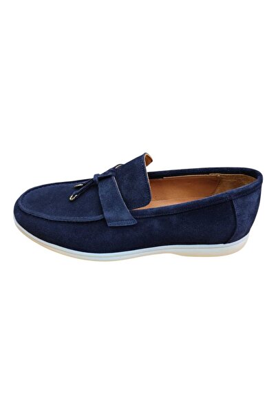 King Shoes LP Tasarım Lacivert Süet Lofer Ayakkabı