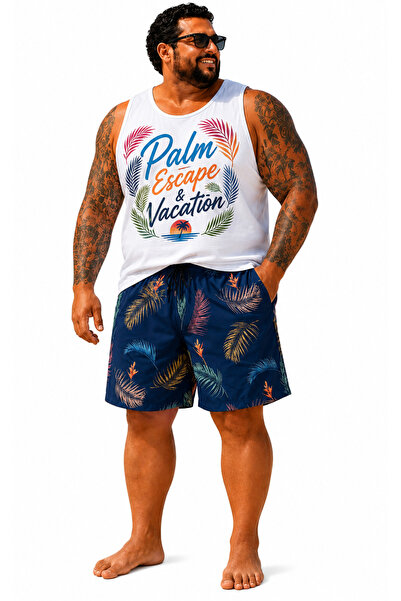 Starbattal Men's Large Size Swim Shorts Printed 26616 Navy Blue