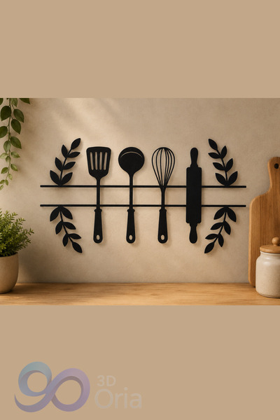 3DOria 25x14 cm Modern Plastik Mutfak Duvar Dekoru Siyah Kitchen Konsept Deko...