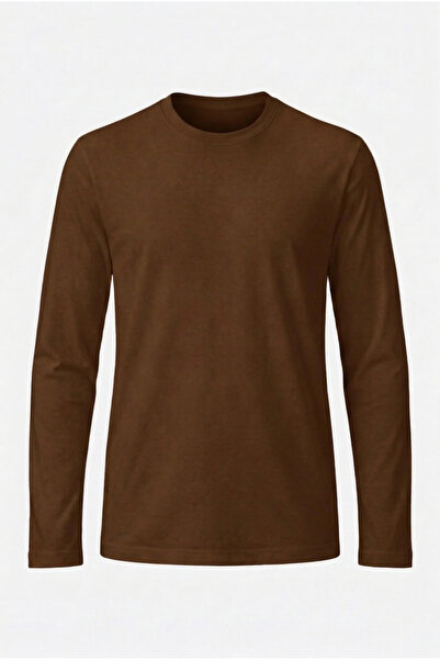 UNIQVIBE 100% Organic Cotton Brown Crew Neck Long Sleeve Men's T-Shirt
