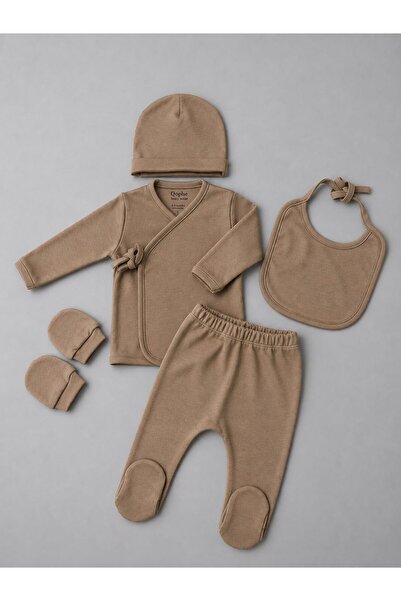 5li %100 Pamuklu Unisex Penye Bebek Yenidoğan Zıbın Set