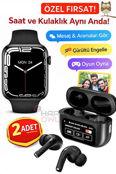 Happy Owl Bluetooth Kulaklık Akıllı Saat & Kablosuz Kulaklık Seti – Telefon B...
