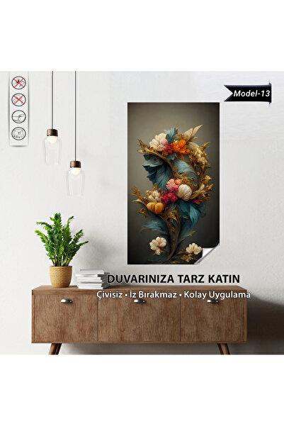 Tutunabilir Kağıt Statik Tutunma Özellikli Çiçek ve Yaprak Tasarımlı Tablo – ...