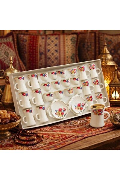 laverahome طقم فناجين وصحون قهوة بورسلين مزخرف بنقوش زهرية ملونة– 36