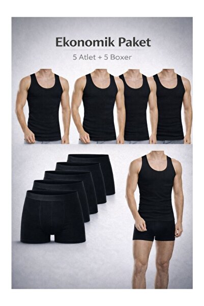 QULAT Erkek Atlet Boxer Seti 10’lu Ekonomik Paket – 5 Atlet + 5 Boxer Pamuklu...