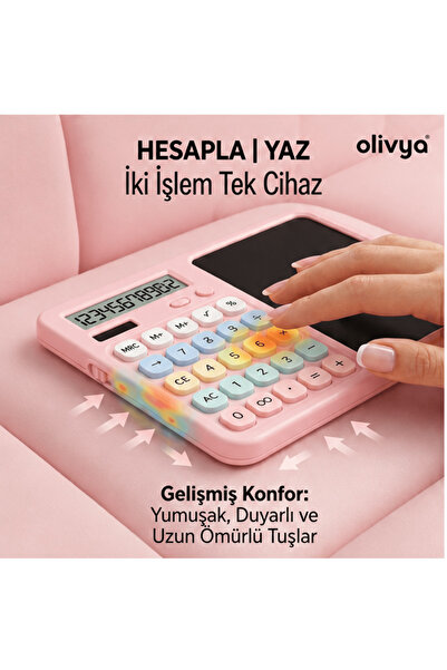 OLİVYA LCD Yazı Tabletli Hesap Makinesi - Kalemli Dijital Not Defteri ve Hesa...
