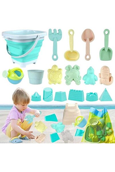 Arabest 18-Piece Beach Toy Set,Foldable Bucket,Shovel,Sand Rake,Mesh Bag,Sand...