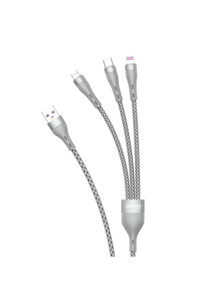 DUDAO Cablu USB 3 în 1 - Lightning / microUSB / USB Tip C 65W 1,2m gri (L20X)