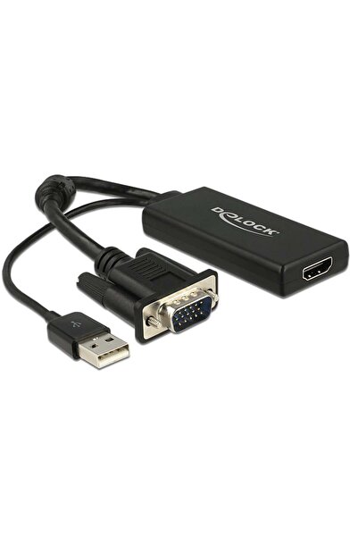 DELOCK Adaptor VGA la HDMI cu audio, negru, 0,25m, conector USB Tip-A, 0,25m