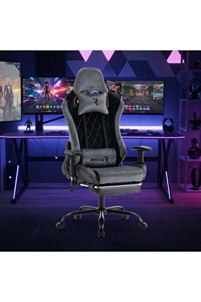 LedCorp Adjustable Professional Gaming Chair WF-613 Grey in Suede Leather wit...