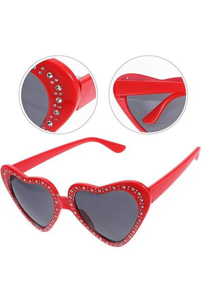 naque Heart Shaped Rhinestone Party Glasses Red Color 6x16 cm