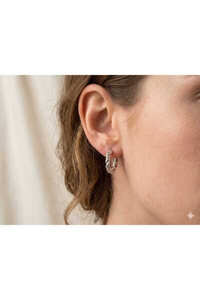 FOR YOU TAKI by Ezgi Women's Silver Steel Hoop Twisted Earrings