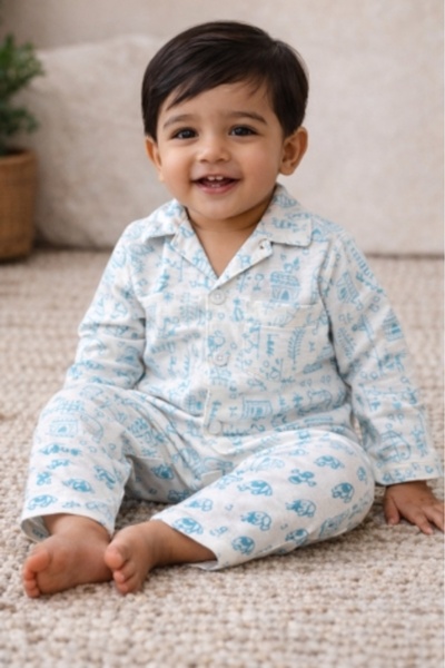 Weswadesi Light Blue Tribal Print Muslin Khadi Cotton Kids Night Suit – upto ...