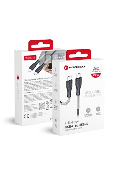 Forcell Cablu USB C la USB C F-Energy QC4.0 PD 5A 100W Carbon 1 m negru