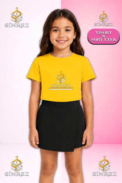 SİNREZ Set pentru fete LOGO ALT IKI CIZGI Imprimat Tricou cu mânecă scurtă Fu...