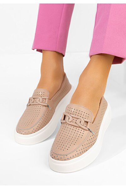 B T Shoes Mocasini piele cu talpa groasa Valerina roz