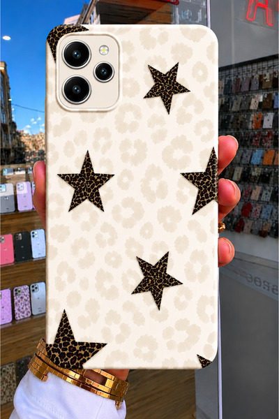 OVADA Redmi 12 Uyumlu Yıldız Leopar Desenli Silikon Telefon Kılıfı