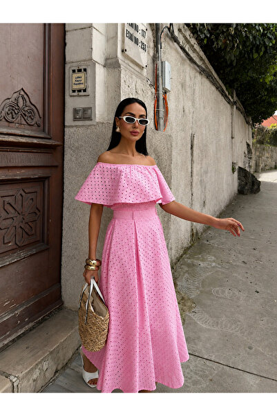 LB Laluna Butik Set bluză din țesătură brodată și fustă lungă pentru femei