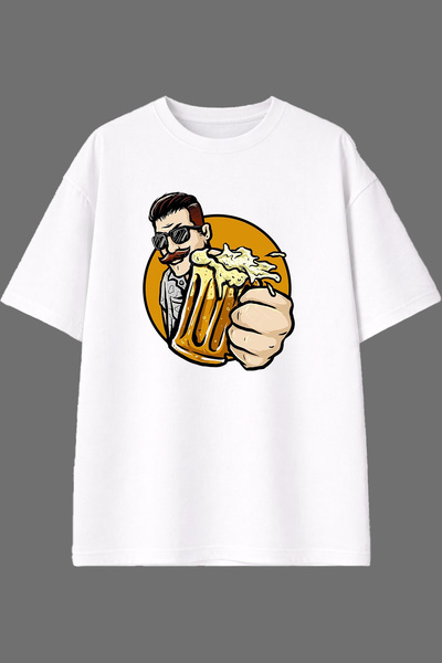 VSRN Beer Friends Design Pre-Printed White Oversize T-Shirt