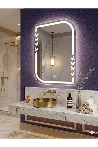 Şişecam Dekoratif LED'li Banyo Aynası - Kanat Detaylı Özel Tasarım - 49x70 cm...