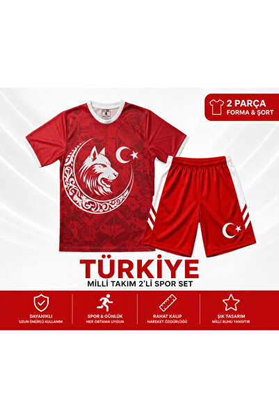 The RAVEN Premium Türkiye Serisi Kırmızı Çocuk Futbol Forması 2 PARÇA