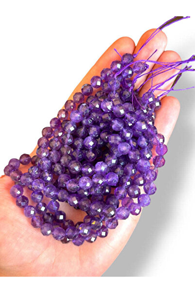 Bozhi Bead Set Faceted Amethyst Natural Stone 8mm - Natural Stone Faceted