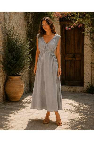 Miss Boheme Gray Color Cleopatra Hair Braided Muslin Dress