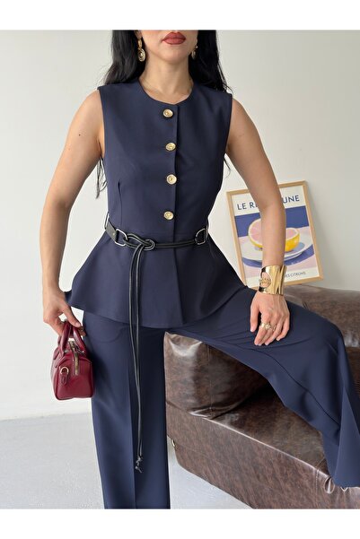 Ekim Store Belted Buttoned Vest Trousers Blazer Suit