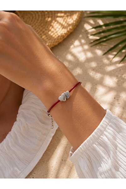 Kutcha Accessories Ruby Kalp Kırmızı Deri Bileklik