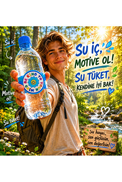 Herevin Be Kind To Your Mind 750 ML Desenli Cam Su Matarası-Motivasyon Matarası