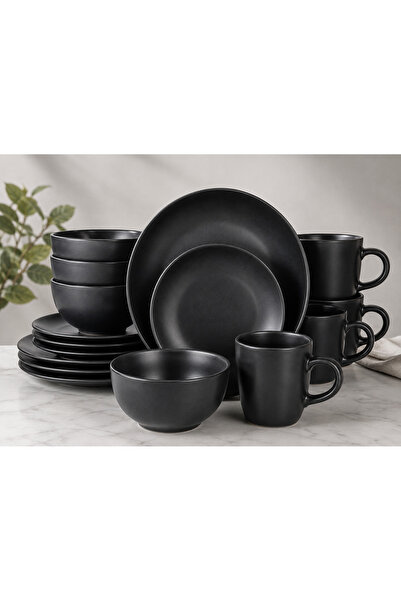 mastergold 16-Piece Matte Black Porcelain Dinner Set for 4 Persons | Elegant ...