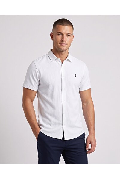 cliento Pamuk Keten Armürlü Smart Casual Erkek Gömlek