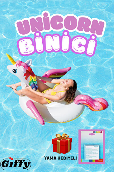 giffy Tek Boynuzlu At Şişme Deniz Binicisi Ada Havuz ve Deniz Yatağı 201x140x...