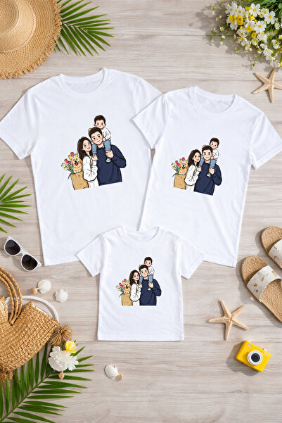 LORVEX Tricou combinat mamă, tată și copil, din bumbac, supradimensionat, pen...