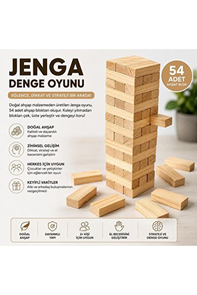 BOZKURT CNC Denge Oyunu İçin Ahşap Bloklar 54 Adet Ahşap Eğitici Denge Tahtal...