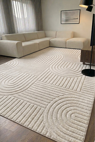 TCH Home Living Arktis Krem İskandinav Yumuşak Jüt Taban Dokuma Halı Salon Mu...