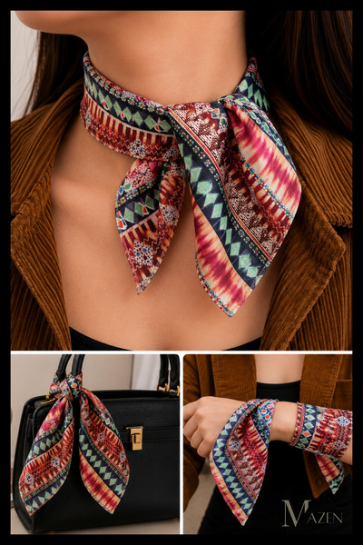 MAZEN Ethnic Patterned 45X45 Summer Chiffon Scarf |   Women's Neck Hair Bag A...