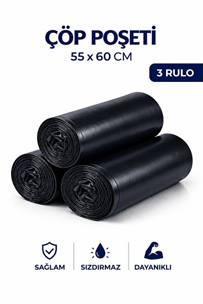 MSE HOLD Çöp Poşeti 55x60 Orta Boy 3 Rulo 60 Adet Dayanıklı Sızdırmaz Çöp Tor...