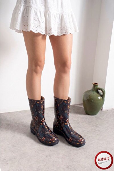 MODVALU Non-Slip Sole Waterproof Floral Work Garden Rain Boots