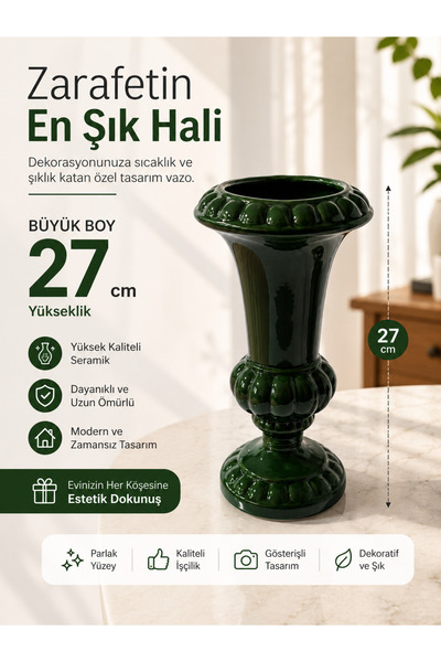 Velorahomee Modern Dekoratif Seramik Vazo 27 cm Büyük Boy