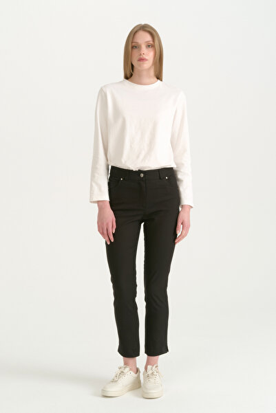Nihan Slim Fit Canvas Cotton Trousers - Black