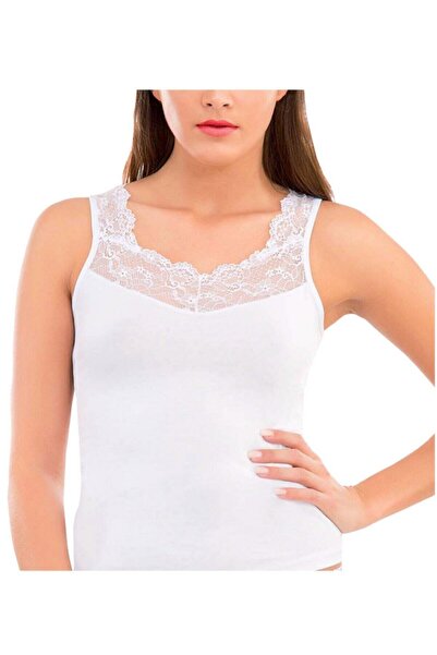 BENALİ Women's White Thick Strap Modal Lace Undershirt